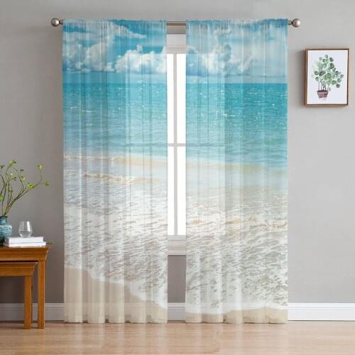 Beach Sky Sea Tulle Curtains for Living Room Bedroom Decor Chiffon Sheer Voile Kitchen Window Curtain