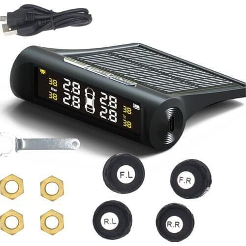 TPMS Tire Pressure Monitoring System Solar Power Wireless Car Alarm System With 4 External Sensors Tire Pressure Monitor