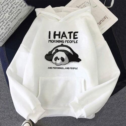 Cute Panda Sleeps Print Hoodie Oversized Sweatshirt Warm Vintage Pullover For Woman Fashion Korean Loose Round Neck Hoody Female