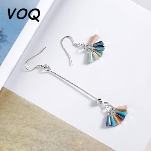 VOQ 925 Sterling Silver Multicolored Artificial Crystal Rainbow Long Tassel Earrings for Women Girl Oorbellen