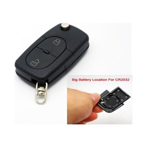 Top Quality VW 2 Button Flip Remote Key Shell Case (Round) Volksvagen Remote Cover With CR2032 Big Battery Location 5PCS/Lot