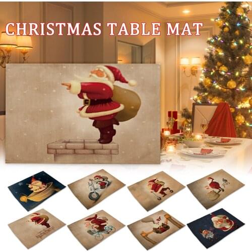 Western Placemat Table Mat Linen Christmas Santa Claus Placema Nonslip Washable Table Mat