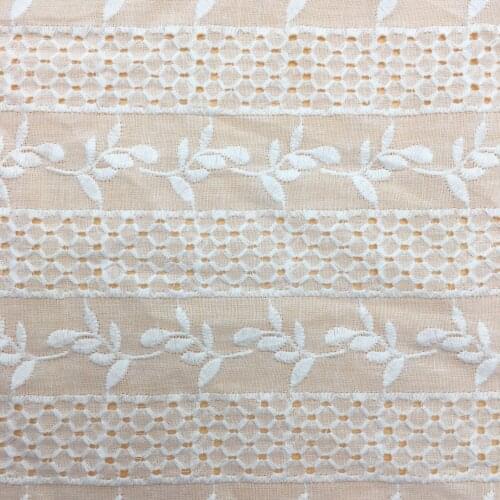 Pure Cotton Cloth Leaf branch Fabric Stripe lace Full Embroidery Lace Fabric Womens Summer Clothes cuffs skirt Hem 135cm Width