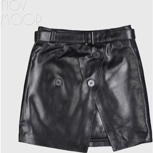 European black style solid genuine leather real lambskin women slim A-Line hip skirt robe femme Falda de muje LT2759