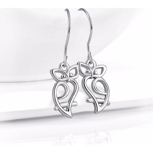 GNE10403 100% 925 Sterling Silver Sweet Hollow Owl Drop Earrings For Women Fashion Jewelry & Accessories Earring Drop Shipping