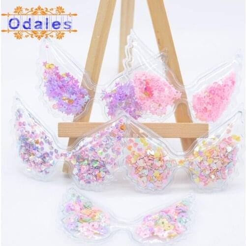 10Pcs Angel Wing Bling Bling Flower Diamonds Rabbit Sequin inside Fair Wing Patches Appliques DIY Hair Clip Accessories