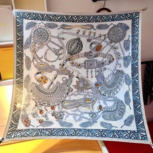 2021 Spring 100% Silk Head Scarf Egyptian Scepter Print Fashion Square Silk Scarves Wraps Shawl Women 35"