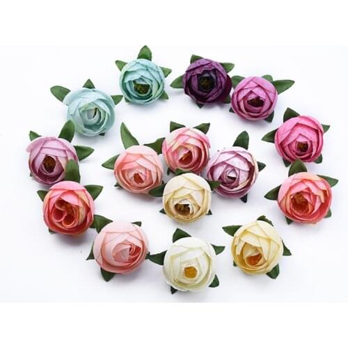 100pcs 4CM Silk roses head tea buds diy gifts candy box scrapbooking home decor wedding bridal accessories artificial flowers