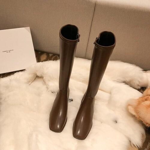 2021 fashion casual stretch zipper thick heel square toe knight boots women boots