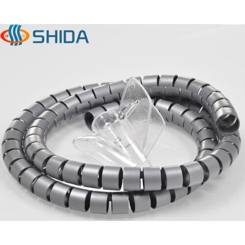 22mm Dia 5M 3 Color Cable Sleeve Spiral Wrapping PE Line Pipe Electrical Wire Cable Organizer Wrap w Wire Guide Clip