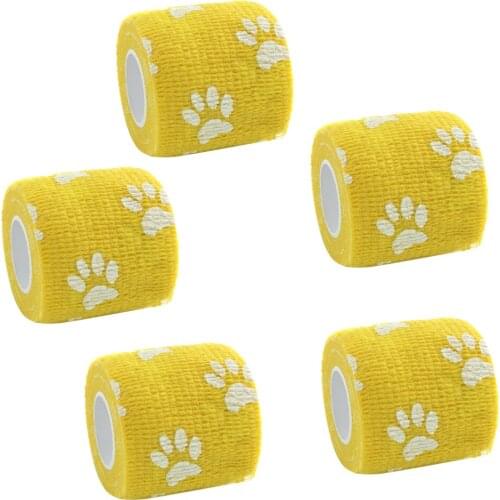 5 Rolls Cat Dog Pet Cohesive Bandage Gauze Tape Wrap Claw Print 5cm