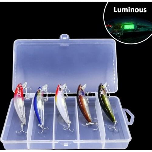 5pcs/Box Luminous Night Fishing Lures Set Black Minnow Bait 7cm 10.4g Wobblers Isca Artificial Hard Crankbaits Bass Pike Pesca