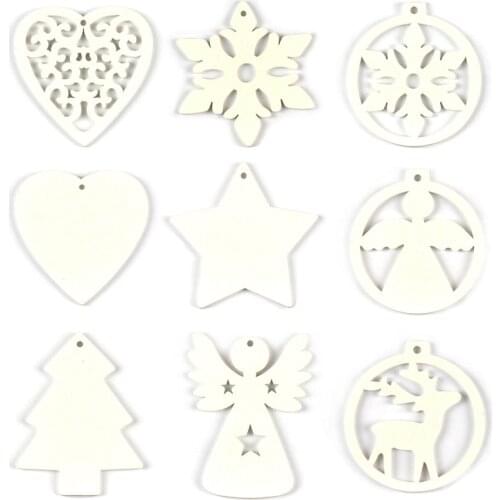 5pcs/lot Christmas Snowflake Star Angel White Wooden Navidad Tree Pendants Decoration Scrapbooking Crafts Xmas Home Decor MT2214