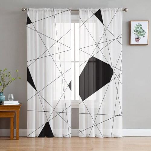 Abstract Geometry Sheer Curtains for Living Room Bedroom Kitchen Chiffon Tulle Curtains Home Hotel Coffee Decor
