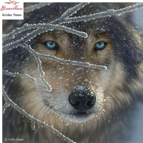 Golden panno,5D,diy diamond embroidery,Full,square,Diamond Painting,Cross Stitch,3D,diamond,Mosaic,Needlework,Snow wolf 728S