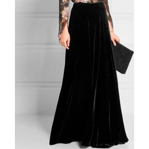 Free Shipping 2021 S-5XL Fashion Long Maxi A-line Skirts For Women Elastic Waist Autumn And Winter Velour Velvet Black Skirt