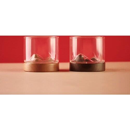 Wooden Sheng Qianli Jiangshan cup glass small tea cup office home tea cup water cup creative personality wooden tray glass