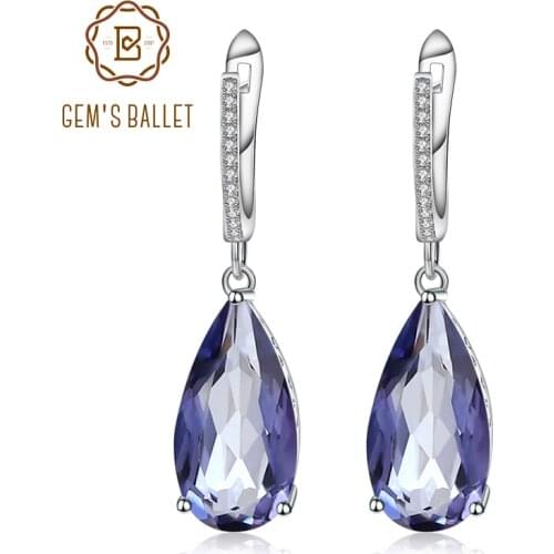 Gems Ballet 10.82ct 10x20mm Natural Iolite Blue Mystic Quartz Earrings Fine Jewelry 925 Sterling Silver Drop Earrings For Women