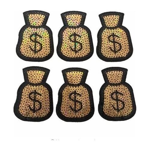 DZ10Pieces/lot New Arrival Money Bag Patches Ironon Sequined Patches Clothes Decorated Accessory DIY Applique Dollar Bag Sticker