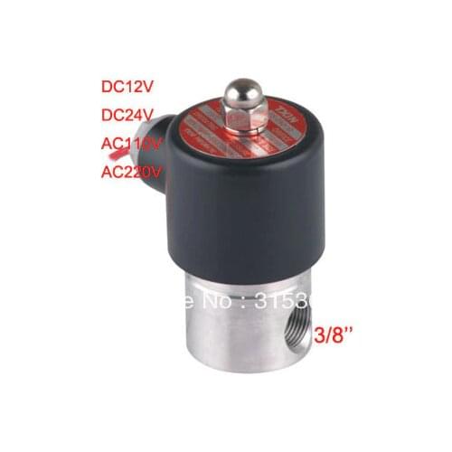 Free Shipping 2S040-10-V 3/8" Stainless Steel Electric Solenoid Valve FKM Normally Closed Air Water Valve 2S040-10