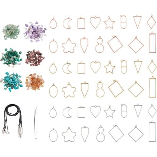 Geometric Heart Flower Shape Open Bezel Back Pendant Frame Charms Gemstone Chip Beads Set for DIY Epoxy Resin Jewelry Accessory