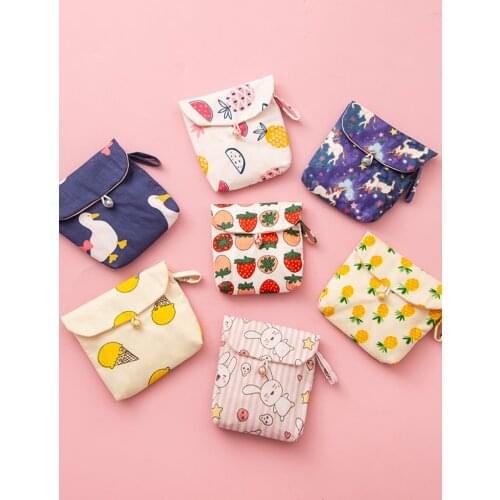 W&G Korean Cute Cartoon Sanitary Napkin Storage Bag Cotton Cloth Sanitary Napkin Bag Monthly Package Coin Purse Jewelry Bag