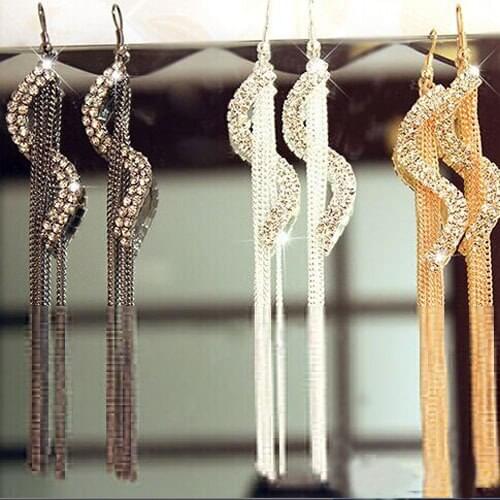 Exaggerated S-shaped Tassel Dangle Earrings Super Long Rhinestone Women Drop Earrings Wholesale Female