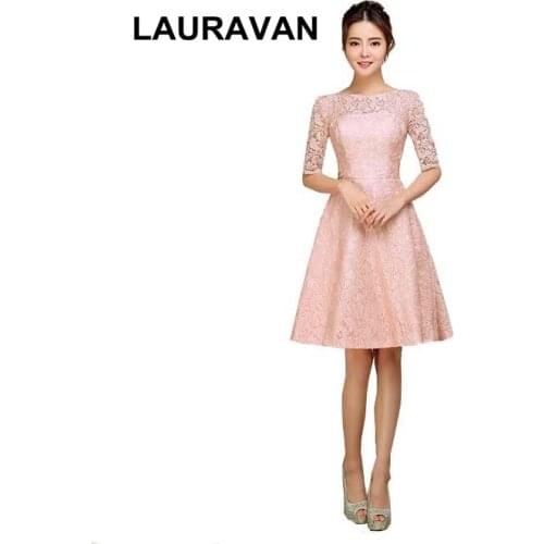 Fashionable elegant the short modest pink peach navy blue red dresses prom ladies dress with half sleeves new fashion 2020