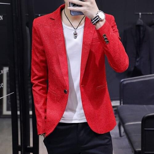 2020 Red Fashion Spring Summer Blazer Mens Slim Fit Blazers Casual Male Stylish Jacket Young Men Coat Prom Party Man Jacket