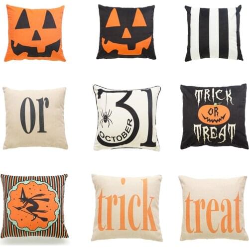 Pumpkin Witch Trick or Treat Pillow Cover Living Room Sofa Car Pillowcase Print Cotton Cartoon Halloween Party Decor Supplies