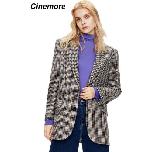 Cinemore 2021 New Plaid Suit Women Jacket Thin British Retro Spring Autumn Button Fashion Lapel Jacket Womens Coat Top 82192