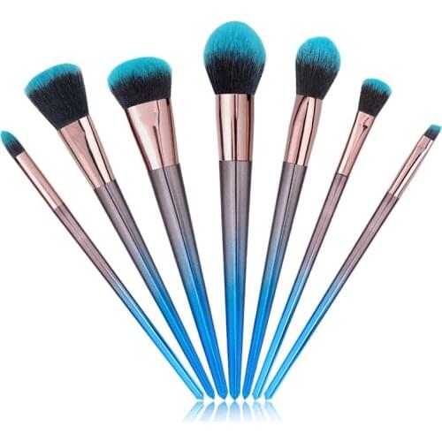 New 7 Pcs Makeup Brush Set Diamond Gradient Peacock Blue Highlighter Eye Cosmetic Powder Foundation Eye Shadow Beauty Tool