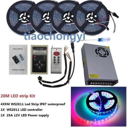 2021New 12V WS2811 RGB Addressable led strip IP67+RF Wireless Controller+power KIT