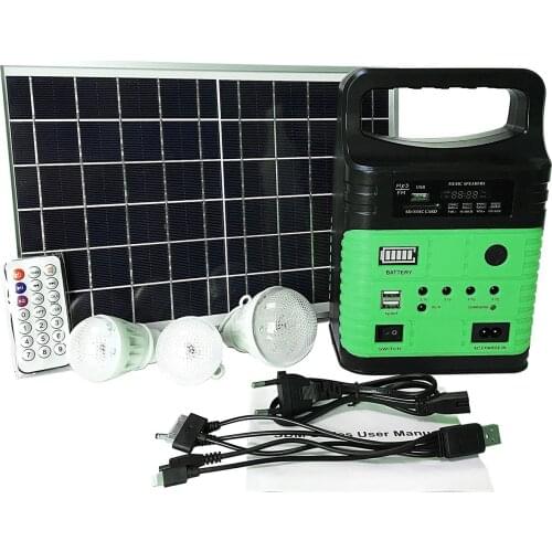 Portable Solar Generator Outdoor Camping Power Mini DC10W Solar Panel Charging LED Lighting System Kit Remote Control Radio FM
