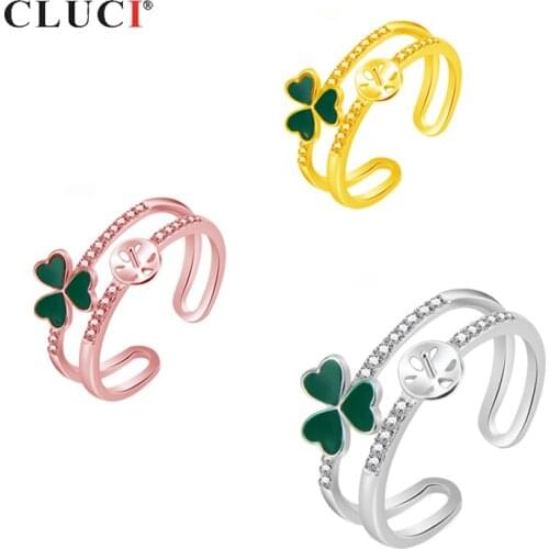 CLUCI 925 Sterling Silver Zircon Romantic Clover Rings Women Jewelry Silver 925 Adjustable Clover Pearl Ring Mounting SR2157SB