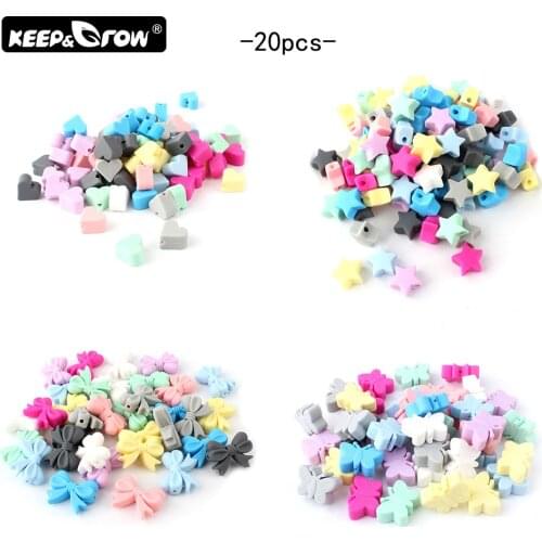 Keep&Grow 20pcs Silicone Beads Heart/Stars/Bow/Butterfly Baby Teething Beads BPA Free Silicone Teether DIY Teething Necklace Toy