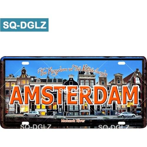 [SQ-DGLZ] AMSTERDAM City License Plate Tin Sign Vintage Metal Sign Bar Wall Decoration Home Decor Painting Plaques Art Poster