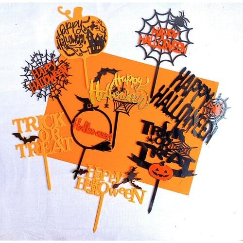 Happy Halloween Cake Topper Decorations Pumpkin Witch Spider Theme Cupcake Topper Halloween Anniversary Birthday Party Supplies