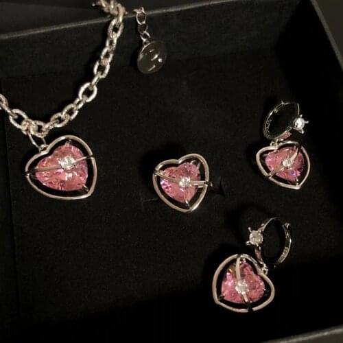 Y2K Jewelry Pink Love Heart Pendant Necklaces for Women Fashion Metal Chain Crystal Choker Necklace 2021 Female Vintage 90s Gift
