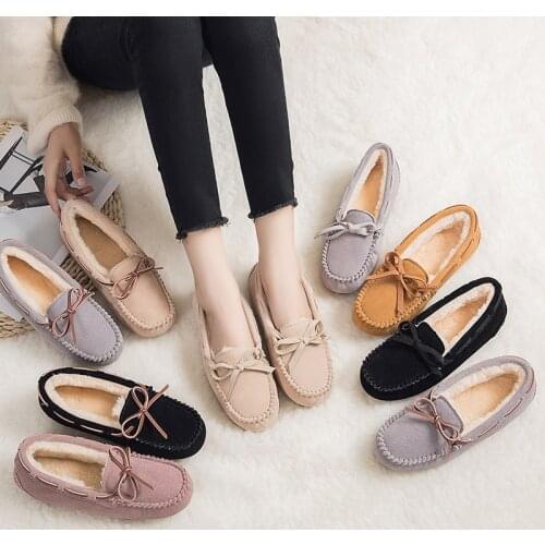 2020 New Women Winter Cattle velvet Loafers Slip-on Ladies Flats Warm Plush Boat Peas Shoes Moccasins Casual Female Solid shoes
