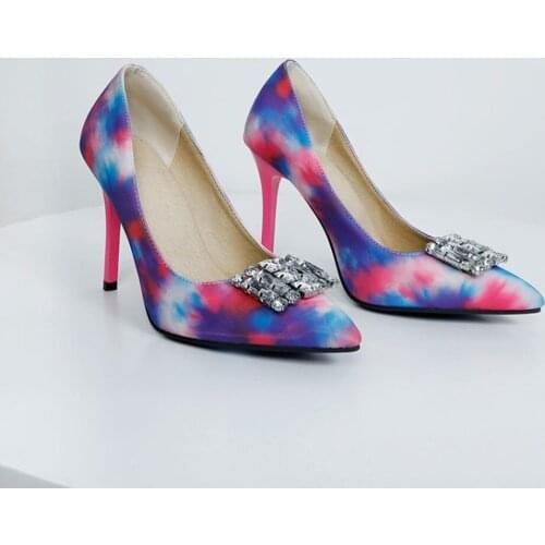 OLOMLB Womens Match Colors Printed Rhinestones Buckle Stilettos High Heel Pumps Sandals Shoes Plus Size 34-48 Sexy New 2021
