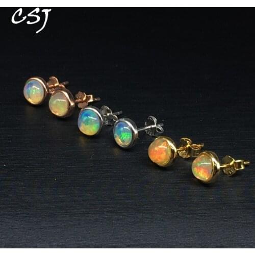 CSJ Elegant Natural Opal Stud Earrings 925 Sterling Silver Fine Jewelry Women Femm Lady Wedding Engagment Party free express