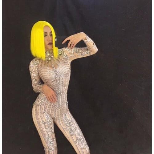 Women Jumpsuit Full of 10000 PCS Sparkling Rhinestones Bodysuit Nightclub Djds Stage Wear Sexy Costume Singer Dancer Clothing