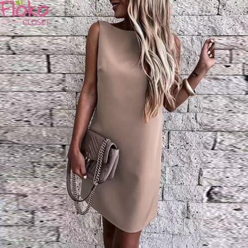 Flokocloset Solid Color V-neck Backless Short Sleeve Pencil Mini Dress Summer Office Lady Sleeveless Sundress