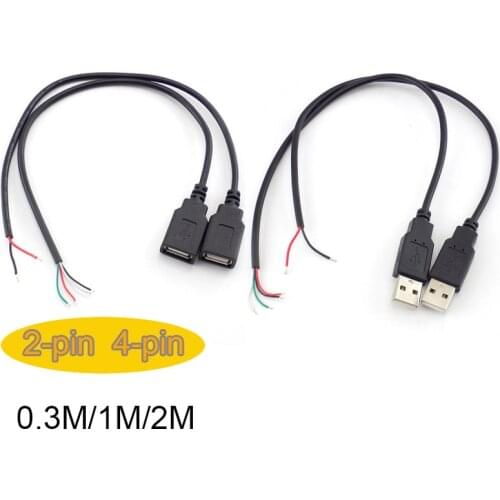 0.3m/1m/2m 2 Pin 4 pin USB 2.0 A Female male Jack Power Charge charging Cable Cord Extension Connector DIY 5V Adapter wire