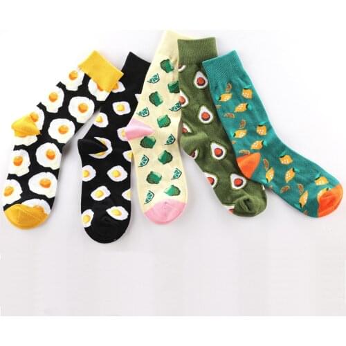1 Pair Combed Cotton Socks Men Funny Avocado Omelette Lemon Fruit Socks Harajuku Winter Happy Socks Casual Calcetines Hombre