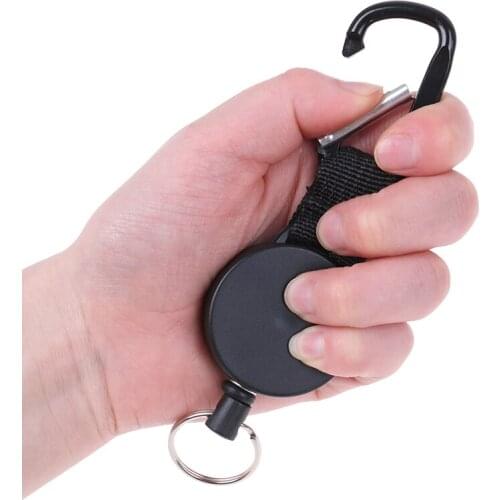 1pcs Retractable Pull Key Ring Chain Belt Clip With Carabiner Reel Card Badge Holder Recoil Extends To 60cm