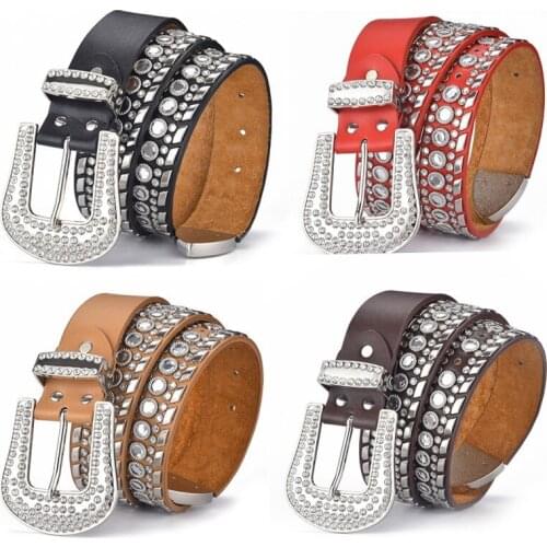 2021 Luxury Fashion Wide Men Women Belt Rivet Rhinestone Inlaid Waist Jeans Punk Europe America Adult Solid Trend Belt 115*3.8Cm