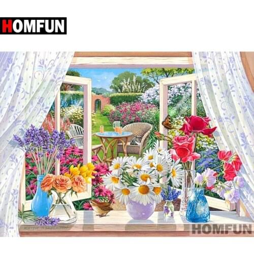 HOMFUN Full Square/Round Drill 5D DIY Diamond Painting "Windowill flowers" Embroidery Cross Stitch 5D Home Decor Gift A07263