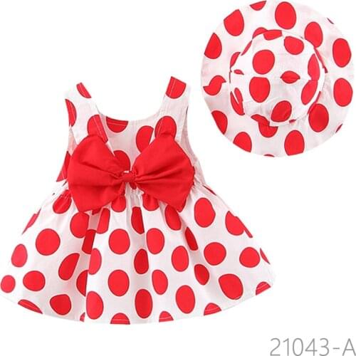 Childrens Clothing Toddler Baby Girl Clothes Summer Party Clothing for Girls Dress Cherry Dot Princess Dresses Bow Hat Outfits